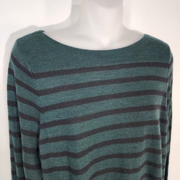Ann Taylor LOFT Tunic Sweater Large Striped Wool Blend Boat Neck Patch Pocket - Picture 3 of 10